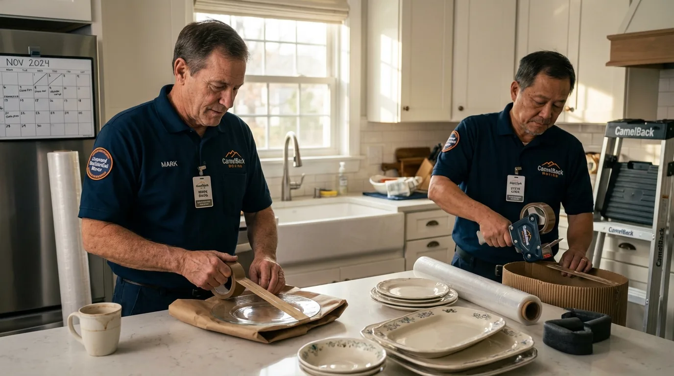 Professional crew packing kitchen dishware in Dallastown, PA